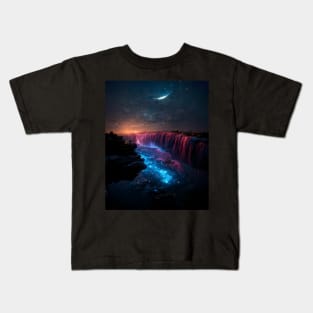 Midnight glowing waterfall Kids T-Shirt